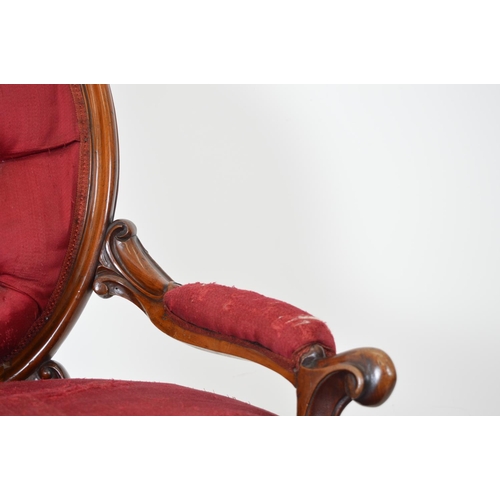 247 - Pair of 19th. C. deep buttoned upholstered carved mahogany ladies and gents armchairs raised on cabr... 