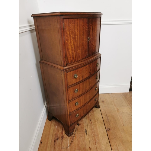 250 - Edwardian mahogany bow fronted tall boy raised on bracket feet {110 cm H x 55 cm W x 46 cm D}.