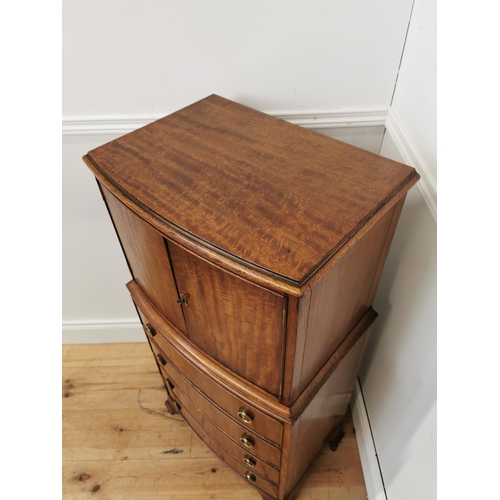 250 - Edwardian mahogany bow fronted tall boy raised on bracket feet {110 cm H x 55 cm W x 46 cm D}.