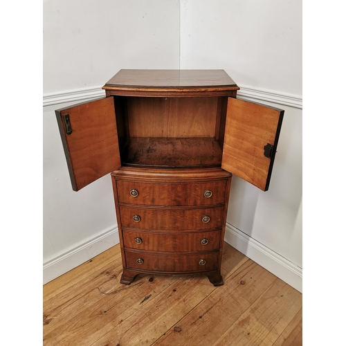 250 - Edwardian mahogany bow fronted tall boy raised on bracket feet {110 cm H x 55 cm W x 46 cm D}.