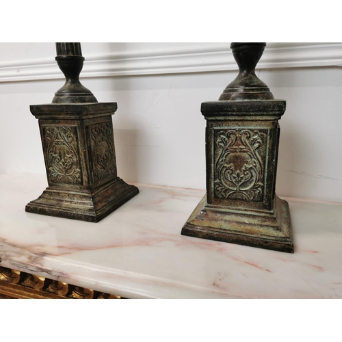 251 - Pair of decorative bronze obelisks { 67cm H X 15cm Sq }.