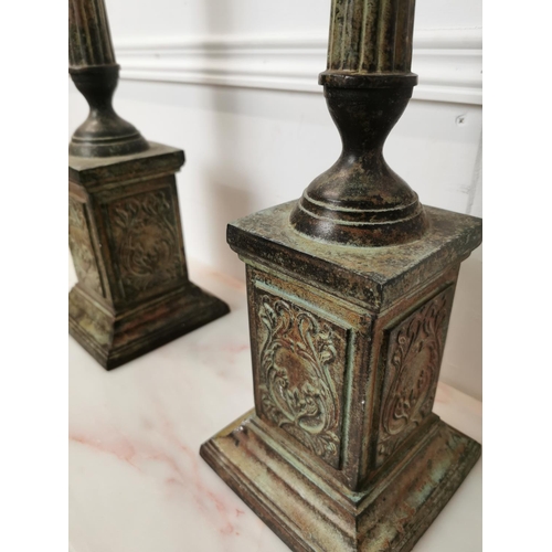 251 - Pair of decorative bronze obelisks { 67cm H X 15cm Sq }.