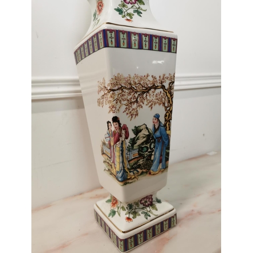 253 - Oriental ceramic lidded vase { 56cm H X 13cm Sq }.