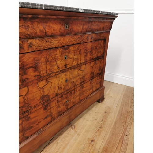 26 - 19th. C. burr walnut chest the marble top above a shaped long drawer above three long drawers raised... 