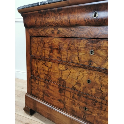 26 - 19th. C. burr walnut chest the marble top above a shaped long drawer above three long drawers raised... 