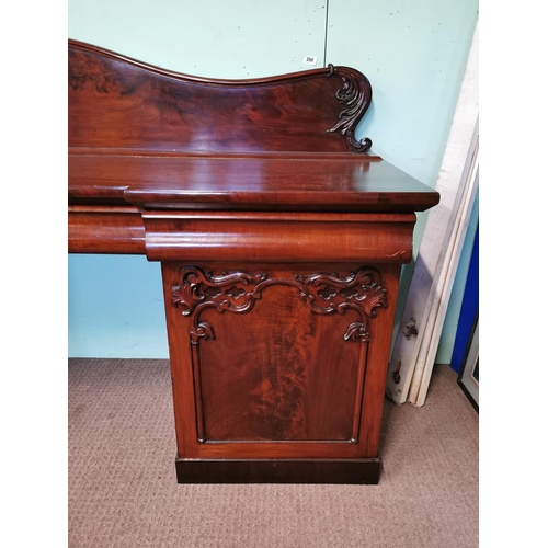 260 - 19th. C. mahogany pedestal sideboard the shaped back above a long centre drawer flanked by two drawe... 