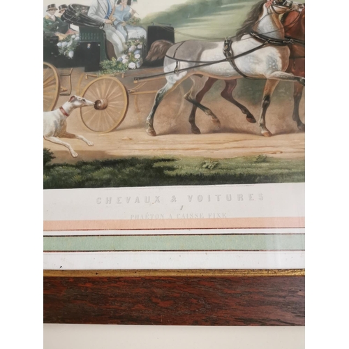 264 - 19th. C. Coaching Scene coloured print mounted in a oak frame { 72cm H X 85cm W }