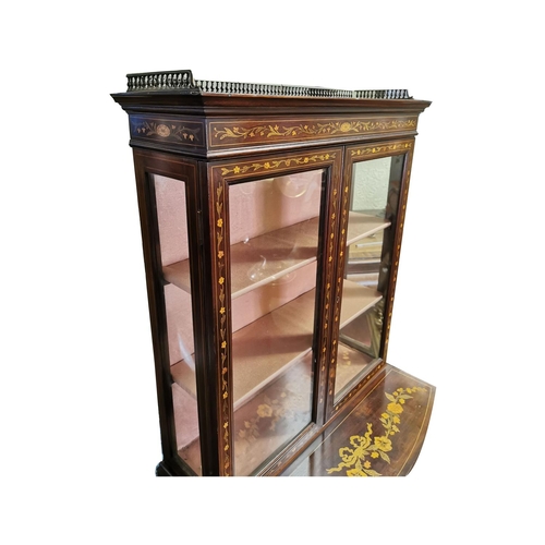 271 - Good quality neat Edwardian inlaid marquerty bow fronted display cabinet the two glazed doors above ... 