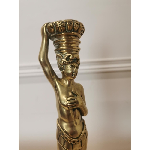 277 - Pair of brass candlesticks in the form of an Egyptian lady and gent { 33cm H X 19cm Dia. }