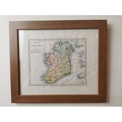 290 - Map of Irlanda mounted in an oak frame { 30cm H X 36cm W }.