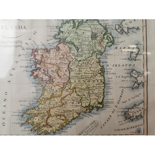 290 - Map of Irlanda mounted in an oak frame { 30cm H X 36cm W }.