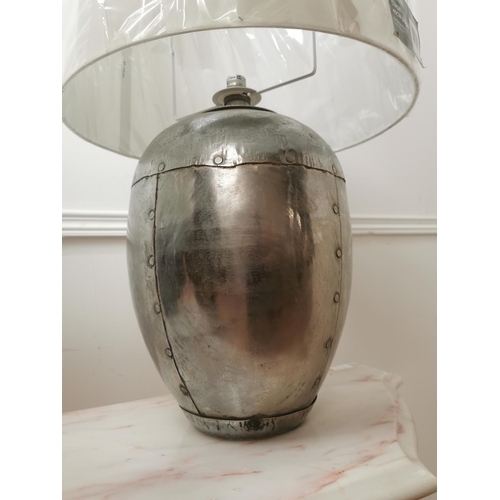 299 - Pair of metal table lamps with shades { 61cm H X 35cm Dia }.