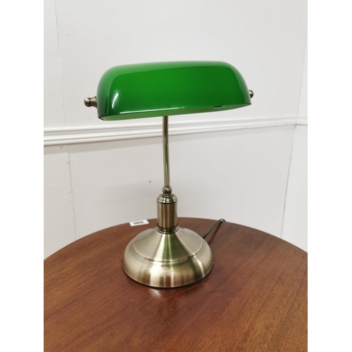 3 - Banker's chrome desk lamp with green glass shade { 32cm H X 26cm W X 15cm D }.