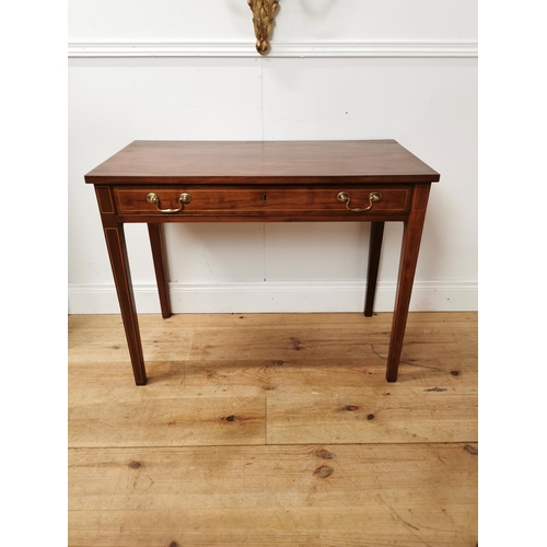 300 - Georgian mahogany and satinwood inlaid side table with single drawer in the frieze raised on square ... 