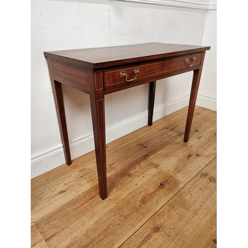 300 - Georgian mahogany and satinwood inlaid side table with single drawer in the frieze raised on square ... 