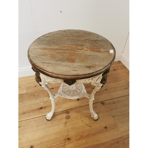 308 - 19th C. cast iron pub table on lion's paw feet with mahogany top. {76 cm H x 76 cm Diam}