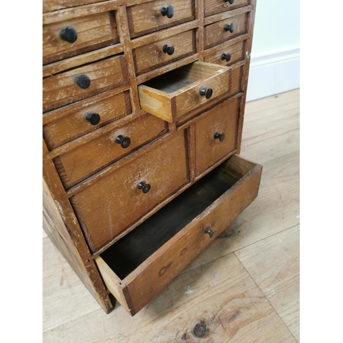 31 - Early 20th. C. pine watch maker's drawers, the long drawer over nine short drawers, four short drawe... 