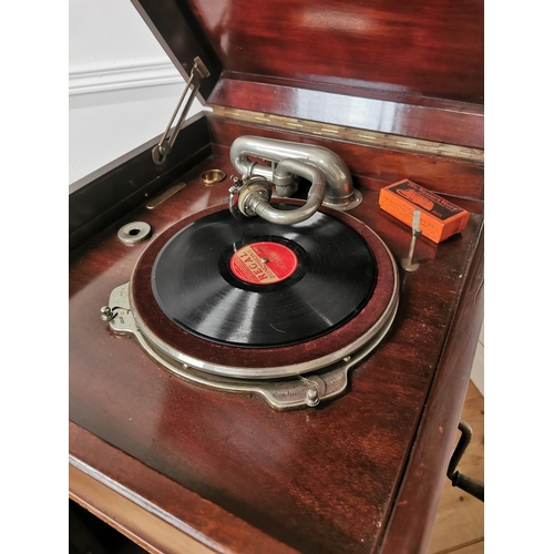 313 - 1940's mahogany cabinet gramophone { 102cm H X 57cm Sq }