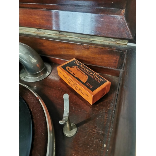 313 - 1940's mahogany cabinet gramophone { 102cm H X 57cm Sq }