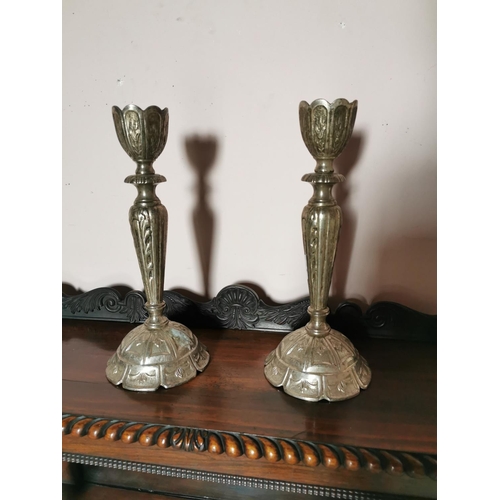 333 - Pair of decorative silverplate candle sticks {39 cm H x 15 cm Dia.}.