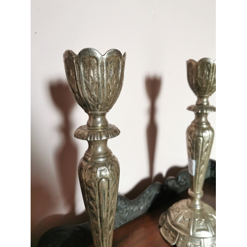 333 - Pair of decorative silverplate candle sticks {39 cm H x 15 cm Dia.}.