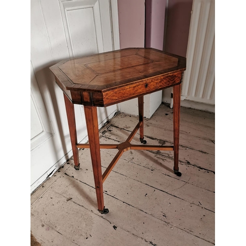 334 - Early 19th C. inlaid satinwood occasional table with single drawer in the frieze raised on four tape... 