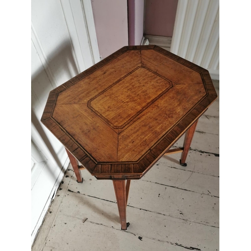 334 - Early 19th C. inlaid satinwood occasional table with single drawer in the frieze raised on four tape... 