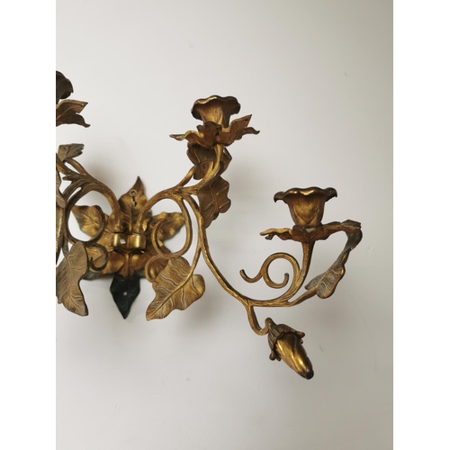 340 - Pair of gilded two branch sconces { 23cm H X 33cm W X 23cm D }.