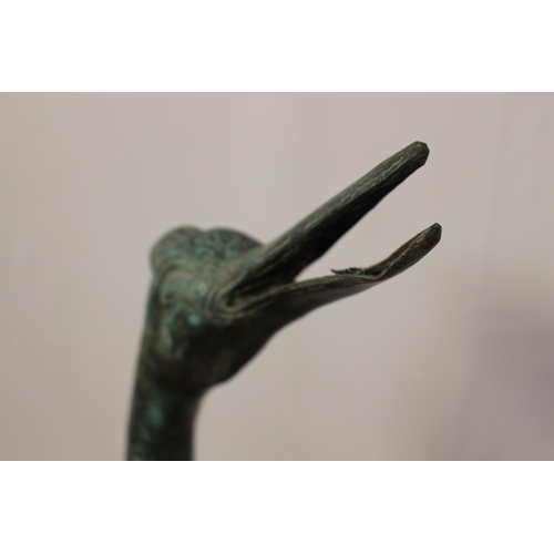 347 - Bronze model of a stork { 142cm H X 28cm W X 30cm D }.