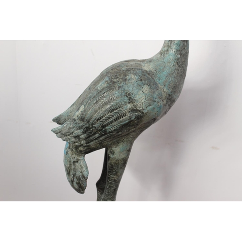 347 - Bronze model of a stork { 142cm H X 28cm W X 30cm D }.