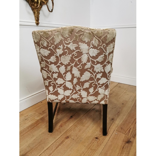 350 - 19th C. mahogany and upholstered Gainsborough arm chair on square legs {90 cm H x 61 cm W x 62 cm D}... 