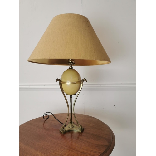 352 - Decorative table lamp in the form of an osrich egg supported by three birds with shade { 65cm H X 43... 