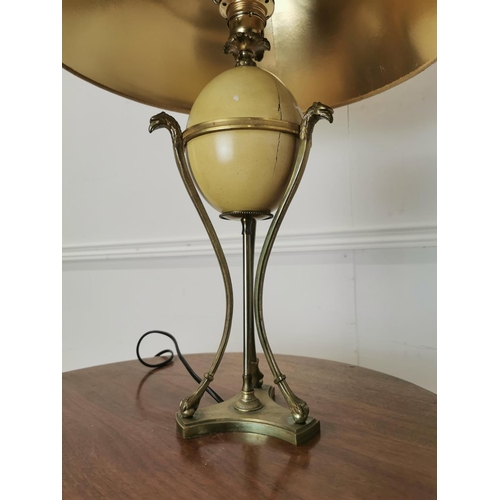 352 - Decorative table lamp in the form of an osrich egg supported by three birds with shade { 65cm H X 43... 