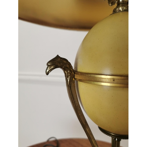 352 - Decorative table lamp in the form of an osrich egg supported by three birds with shade { 65cm H X 43... 