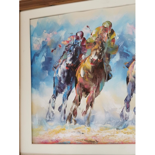 354 - A Venie The Horse Race framed Oil on Board { 58cm H X 77cm W }.