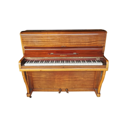 357 - Kessels upright piano in mahogany case - Thornton Pianos . { 116cm H X 136cm W X 58cm D }.