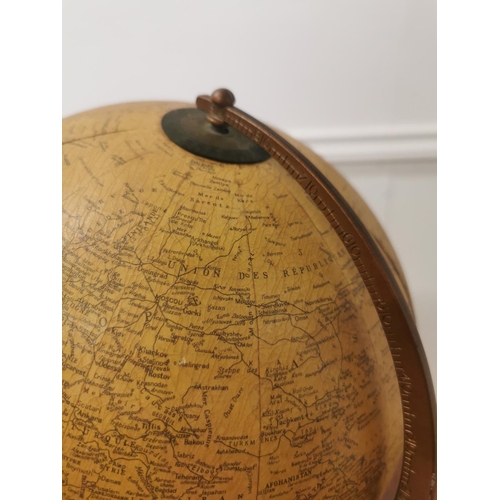 36 - Early 20th. C. World globe on stand { 33cm H X 34cm Dia }.