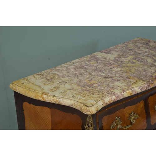 361 - 19th C. French kingwood serpentine fronted chest with ormolu mounts the marble top above two long dr... 