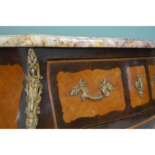 361 - 19th C. French kingwood serpentine fronted chest with ormolu mounts the marble top above two long dr... 