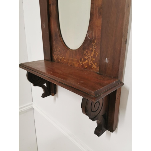 362 - 19th. C. inlaid walnut wall mirror with shelf { 80cm H X 45cm W X 18cm D }.