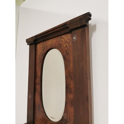 362 - 19th. C. inlaid walnut wall mirror with shelf { 80cm H X 45cm W X 18cm D }.