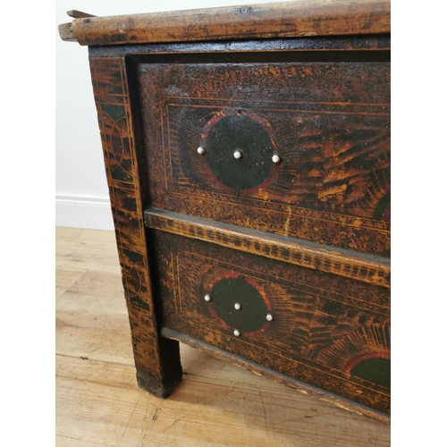 365 - 19th. C. painted pine chest raised on square legs { 68cm H X 102cm W X 54cm D }.