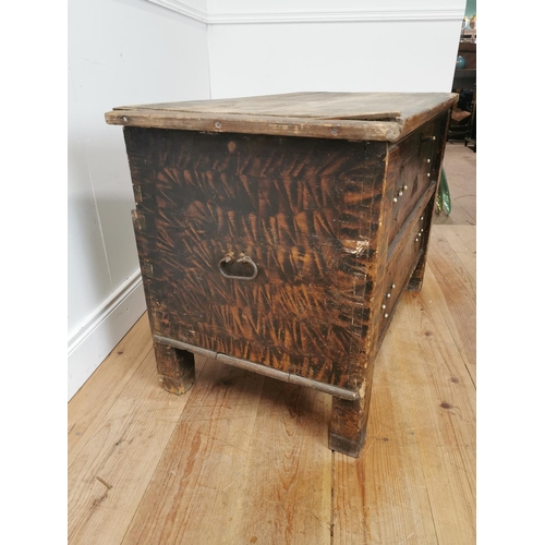 365 - 19th. C. painted pine chest raised on square legs { 68cm H X 102cm W X 54cm D }.