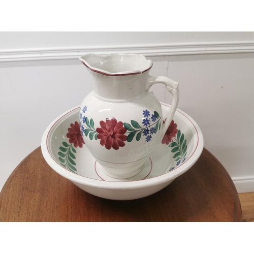 37 - Early 20th. C. ceramic jug and basin set with brushwork decoration { Basin 33cm H X 34cm Dia }