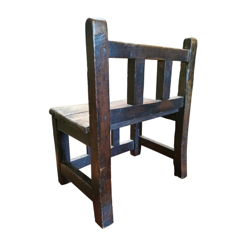 374 - 19th. C. carved oak child's chair { 53cm H X 43cm W X 30cm D }.