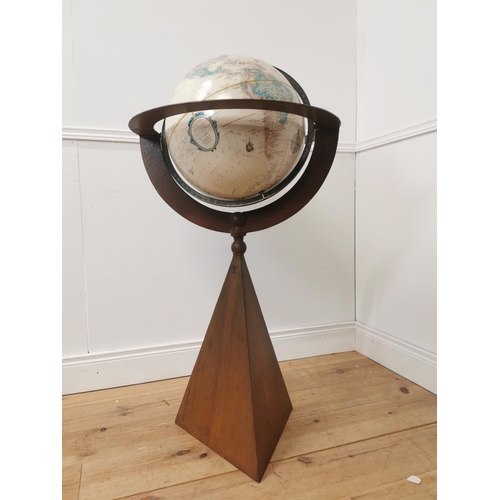 377 - World globe mounted on metal stand { 120cm H X 60cm Dia }