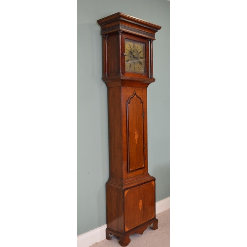 386 - Georgian inlaid  mahogany longcase clock with square brass dial Maker Thomas Wentworth Sarum (Salisb... 