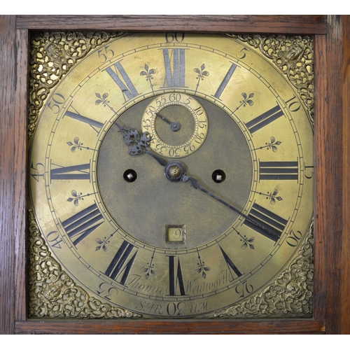 386 - Georgian inlaid  mahogany longcase clock with square brass dial Maker Thomas Wentworth Sarum (Salisb... 