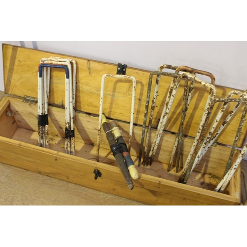 394 - Croquet set in original box { 25cm H X 107cm W X 23cm D }.