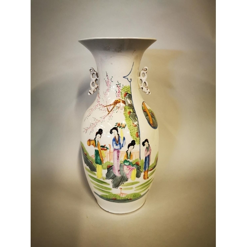 395 - Cantonese ceramic vase {42 cm H x 29 cm W}